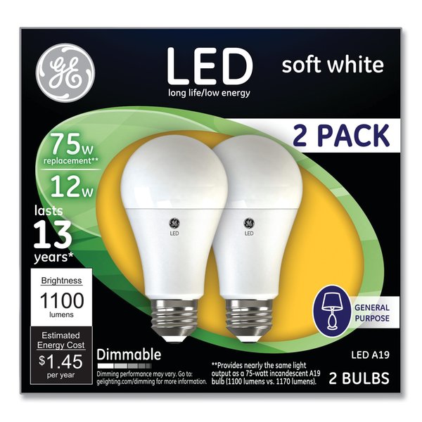 Ge LED Bulbs, 75 W, A19 Bulb, Soft White, PK2 93127324
